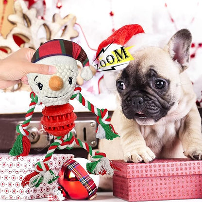 Dog Christmas Toys for Small Medium Large Dogs, Squeaky Plush Dog Toys + Interactive Dog Toys + Dog Rope Toys Multi Function Cute Snowman Puppy Toys for Christmas