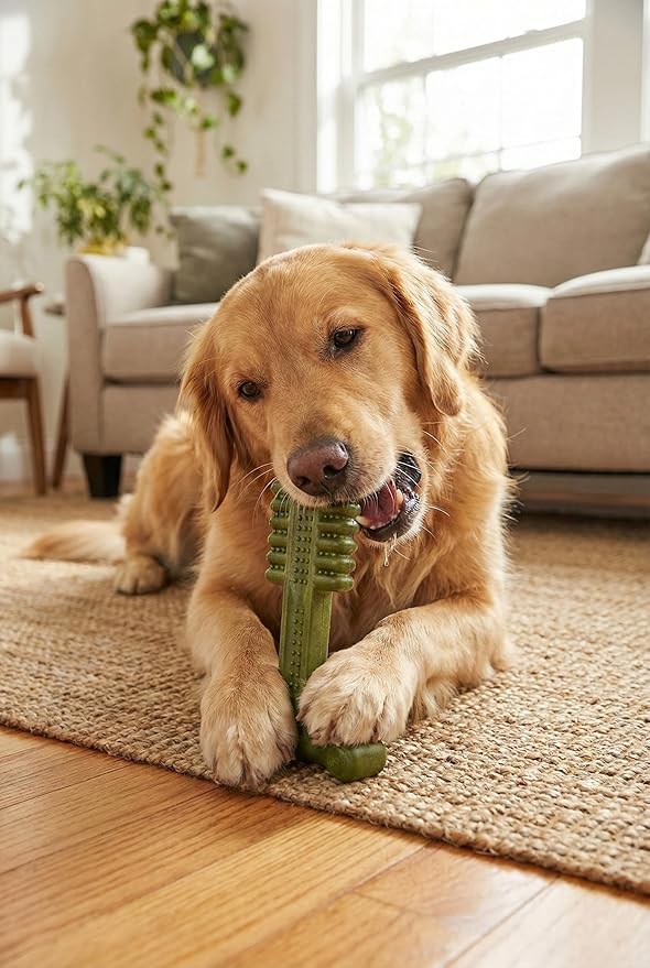 SPOT Bam-Bones Plus Toothbrush Dog Chew Toy, Durable Bamboo Fiber & Nylon Dental Chew, Fresh Mint & Baking Soda for Dental Care, Easy-to-Grip T-Bone Shape, for Heavy Chewers Under 90 lbs, 7 Inch