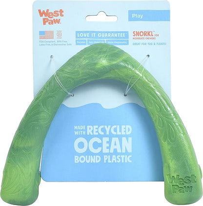 WEST PAW Seaflex Snorkl Dog Tug Chew Toy for Moderate Chewers, Made in USA, 8.25" Large, Green