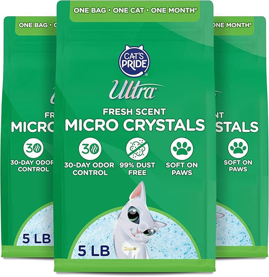 Ultra Fresh Scented Micro Crystals Premium Cat Litter - 99.9% Dust Free, Soft on Paws - 15 Lbs. Total (3pk of 5 Lbs.)