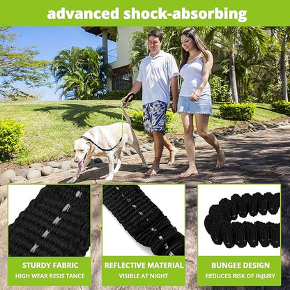 Rope Dog Leash 4 FT: Heavy Duty Leashes with Swivel Lockable Hook Reflective Threads Bungee and Padded Handle - Dog Lead for Large Small Medium Dogs Outside Walking Hiking Green