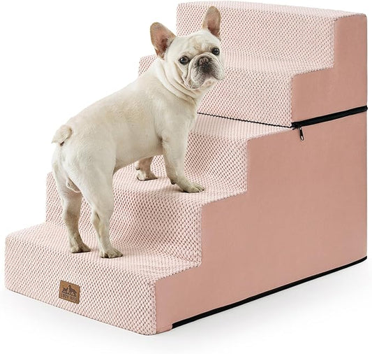 Dog Stairs for Small Dogs, 17.7" Extra Wide Detachable Pet Stairs for Couch and Bed, 23.6" H Non-Slip Dog Steps for Puppies and Old Cats, 17.7x29.5x23.6 inch, Pink