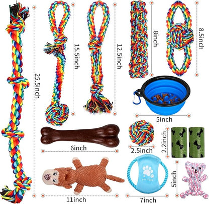 Dog Toys for Aggressive Chewers 13 Pack，Indestructible Tug of War Toys for Small, Medium, Large Dog Breeds, Teeth Cleaning Chew Toys Pet Interactive Rope Toys