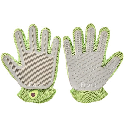 PetPals Single Pet Hair Removal Grooming Glove, Suitable for Long and Short-Haired Dogs and Cats. Double-Sided Function with Pet Hair Removal and Cleaning for Furnitures. Green