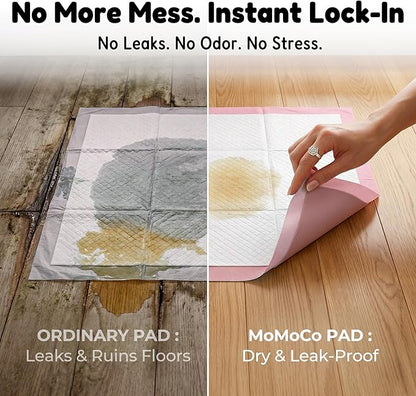 MoMoCo Pink Puppy Pads 23" x 23", 6-Layer Super Absorbent Dog Pee Pads, Leak-Proof Training Pads for Hardwood Floors & Apartments, Flash-Dry Disposable Potty Pads for Puppies & Senior Dogs, 100 Count