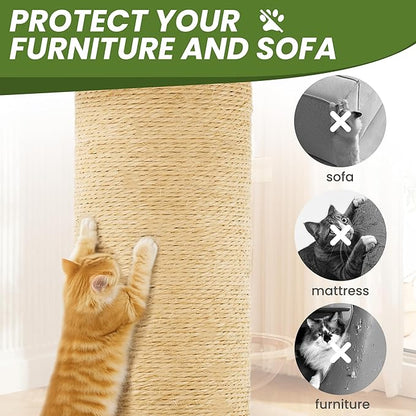 58in Large Cat Tree Tower for Indoor Cats with Soft Plush Hang Ball, Two Condos, Sisal Scratch Posts & Rope Play for Kittens/Adult Cats, Green