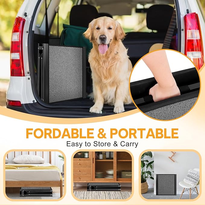 67''x 17'' Dog Ramp, Dog Ramp for Car, Folding Car Ramps for Pets, Dog Stairs Up to 250LBS, Pet Ramp with Non-Slip Rug Surface, Extra Long Dog Steps for Car, SUV, Truck