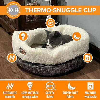 K&H Pet ProductsHeated Cat Bed Indoor,Thermo-Snuggle Cup Bomber Soft Heated Pet Bed for Large Indoor Cats & Small Dogs,Machine Washable,Waterproof-Heated Pad,Safety Listed,18 X 14in Gray,(Pack of 6)