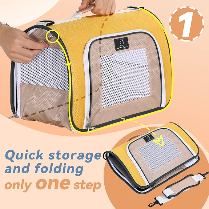 A 4 Pet Cat Carrier, Airline Approved Pet Carrier for Small Medium Cats Dogs Puppy with Safety Tether, Lightweight EVA Soft-Sided Bag, Anti-Collapse for Plane Car Train Vet