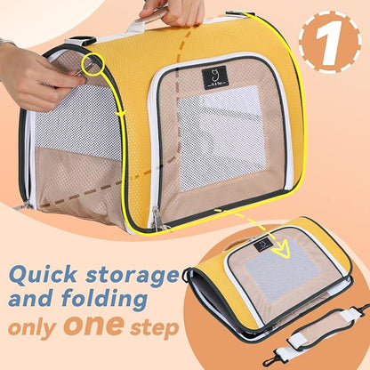 A 4 Pet Cat Carrier, Airline Approved Pet Carrier for Small Medium Cats Dogs Puppy with Safety Tether, Lightweight EVA Soft-Sided Bag, Anti-Collapse for Plane Car Train Vet