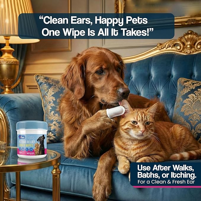 Dog Ear Cleaner Finger Wipes - Ear Finger Wipe for Dog Ear Infection Treatment, Easy to Use Cat Ear Cleaner, Eliminates Odor, Dog Ear Cleaning Solution, Dog Ear Wipes (Oatmeal)
