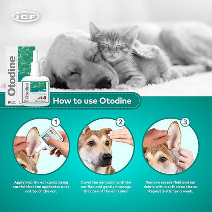 Otodine Dog Ear Cleaner Solution Drops for Itchy Ears, Infections, Head Shaking, Scratching, Wax, Debris & Odor - Tris-EDTA Flush - Gentle & Safe for Cats & Puppies - 100ml