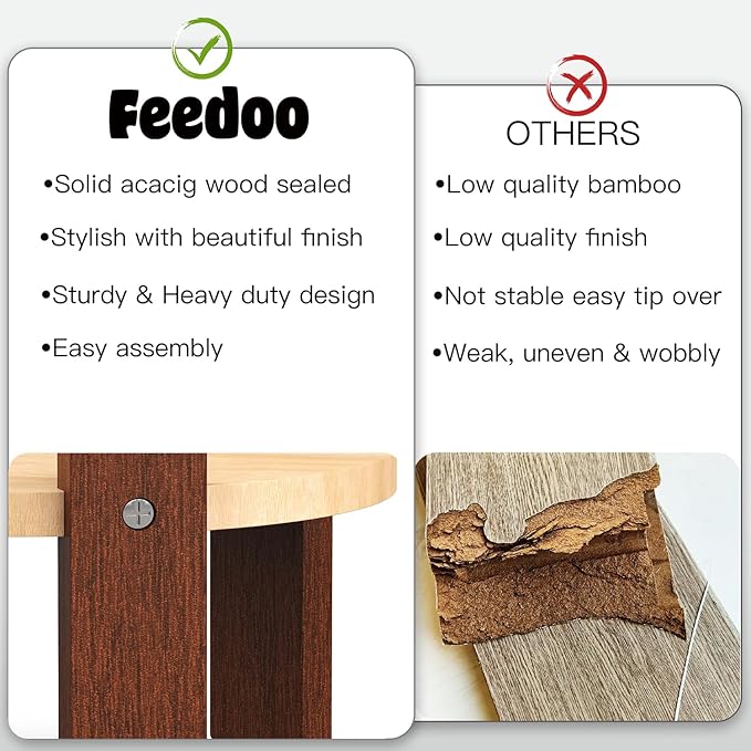 Elevated Dog Bowl Stand, 6'' Height Raised Stand for Medium&Small Dogs, Includes 2Cups Stainless Steel Slow Feeder Dog Bowl, Durable Solid Hardwood