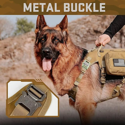 Forestpaw Tactical Dog Harness for Large Dogs,Tactical Dog Collar with Bungee Leash Set,No Pull Military Dog Harness for Walking Training,Adjustable for Medium Large Dogs,Khaki,Chest 21.5-45"