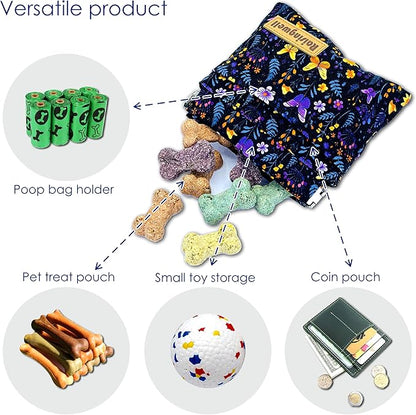 Raisingwell Dog Treat Pouch, Pocket Sized Pet Training Pouch, Cotton Fabric, Hand Free Purple Flower Dog Walking Bag with Carabiner, Self-Closing Pet Feed Snack Reward, for Puppy Travel or Outdoor Use