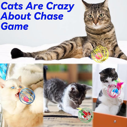 Cat Toys 6 Packs Cat Ball Toys for Indoor Cats and Kittens, Metal Cage Balls with Mice & Bells, Interactive Cat Toys Bell Balls, Mouse Toys, Kitten Toys Promote Physical Exercise