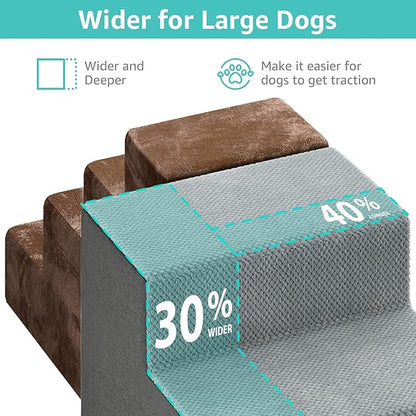 YENING Large Dog Stairs for High Beds - 24 Inches Tall Extra Wide Pet Steps for Large Dogs to Get on Bed 4 Deep Step for Couch