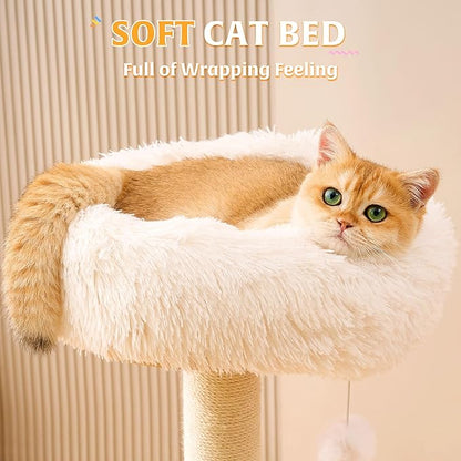 HITTITE Solid Wood Cat Tree Tower with Scratching Post, 37.8 Inches Tall Cat Towers with Scratching Board and Scratcher Ball, Modern Cat Tower With Space Capsule and Removable Top Bed for Indoor Cats.