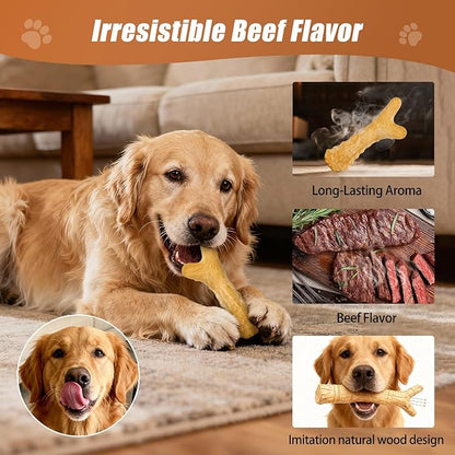 Dog Chew Toy for Puppy Medium Dogs Durable Dog Chew Bones Teething Toys,Tough Wishbone Dog Toys for Aggressive Chewers, Beef Flavor