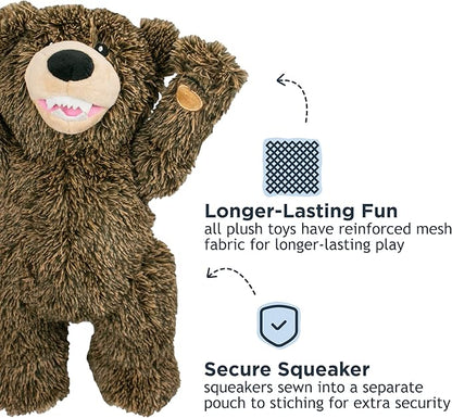 Tall Tails Grizzly Rope Body Dog Toy – Durable Plush Squeaky Dog Toy for Snuggling & Play