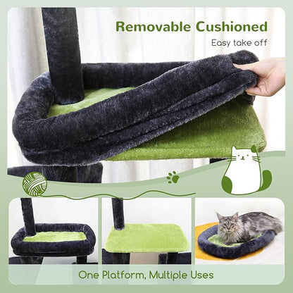 Globlazer Cat Tower for Indoor Adult Cats, 50-inch Heavy Duty Cat Tree House for Big Cats with Extra-Large Padded Platform, Sisal Scratching Board, 2 Large Condos, F50, Dark Grey