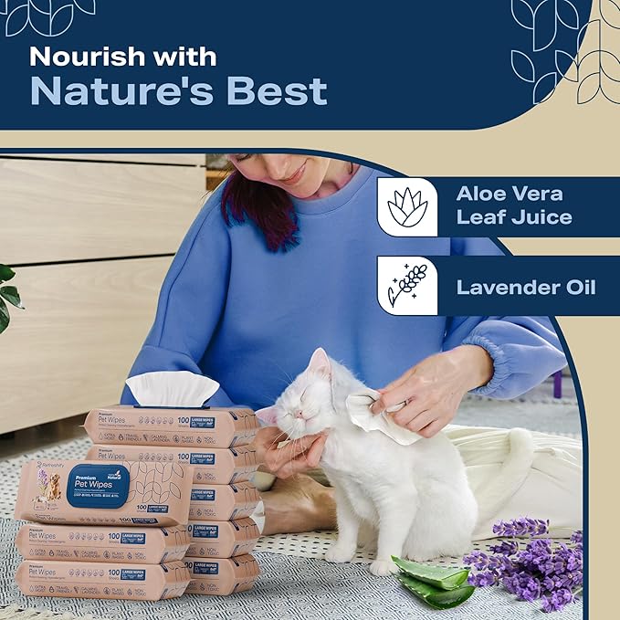 Dog Wipes for Paws and Butt - (Bulk 800 Wipes) - Plant Based Lavendar Scented, Pet Wipes for Dogs and Cats - Deodorizing Non Toxic Dog Wipes - 8 Packs of 100