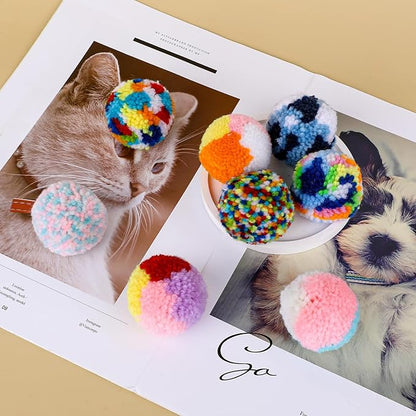 8 Pcs Colorful Cat Pom Pom Toys - 2-inch Interactive Plush Balls for Cats and Kittens - Assorted Colors, Woolen Yarn