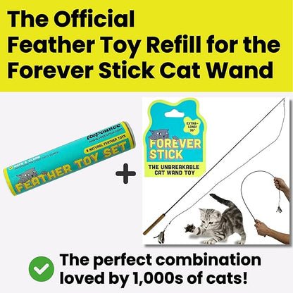 Cat Feather Toy Refill 9-Pack - Natural Feather Cat Toy - Small Size Cat Wand Attachments - Official Cat Toy Feather Replacement for Forever Stick Cat Wand Toy - Cat Wand Refill - Cat Lure and Teaser