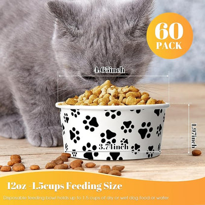 60 Pieces Disposable Pet Bowls, Paper, Small Dog Bowls with Cute Pattern, Suitable for Dry and Wet Food, Picnic, Camping, Travel