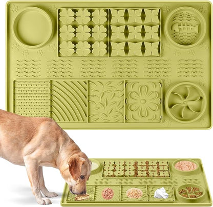 Large Silicone Snuffle Mat, 32"x 20" Dog Lick Mat with Suction Cups, Slow Feeder for Small | Medium | Large | Multiple Dogs Slow Eating, Boredom Reducer (Green)