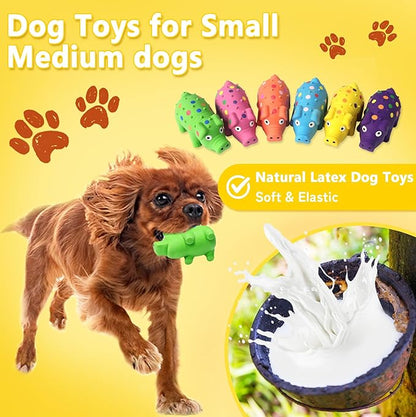 6 Pack Squeaky Pig Dog Toys, 4 in Latex Dog Toy Pigs, Multicolor Mini Dotted Piglets Chew Toys for Small Medium Dogs