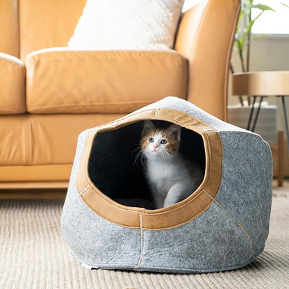 Kitty City Felt Round Bed, Warm and Cozy cat Bed, Gray