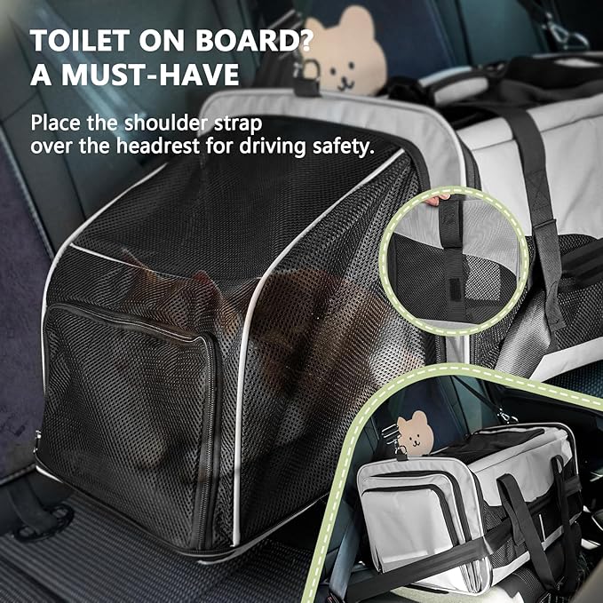 Expandable Cat Carrier for 2 Cats, Double Compartment Large Pet Carrier for Long Distance Car Travel, Includes 2 Portable Litter Boxes, Foldable Multi-Cat Travel for Road Trips & Camping, Gray