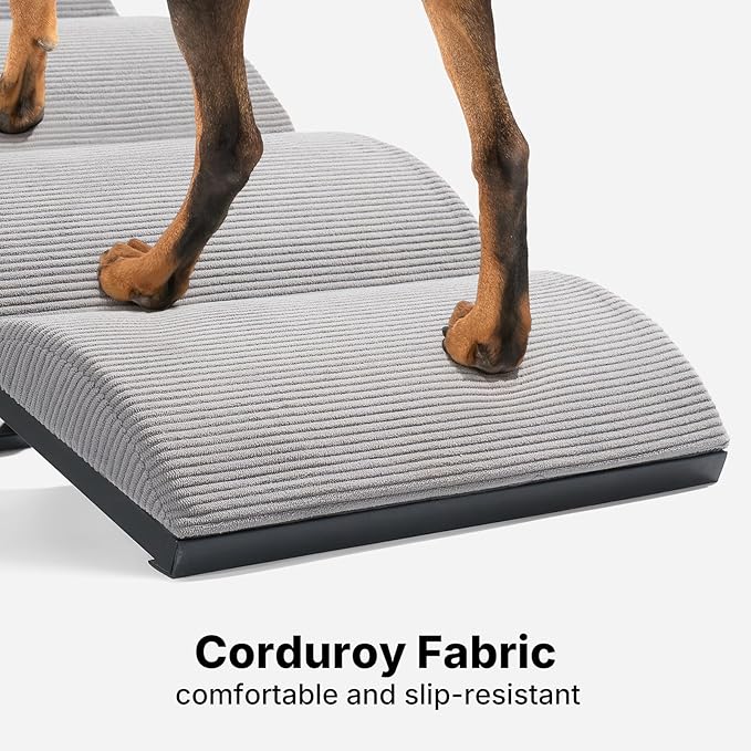 Veehoo Dog Ramp for Bed Couch for Small to Large Dog, Foldable Ramp for Dogs to Get on Bed 5 Adjustable Height from 12" to 20", Pet Cat Stairs Doggy Steps Non Slip with Metal Frame, Up to 130lbs