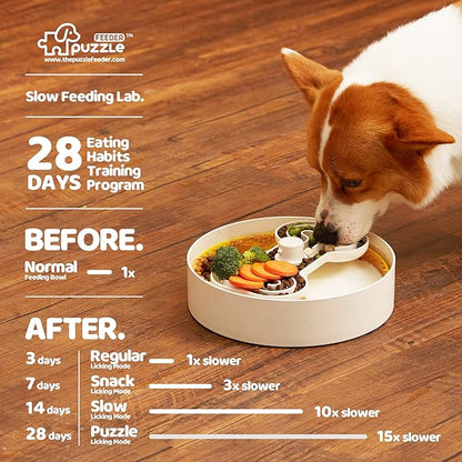 Puzzle Feeder Slow Feeder Dog Bowl, Yellow, 9.8 Inches, Nonslip, For Dry, Wet, and Raw Food, Fun and Healthy Mealtime Activity