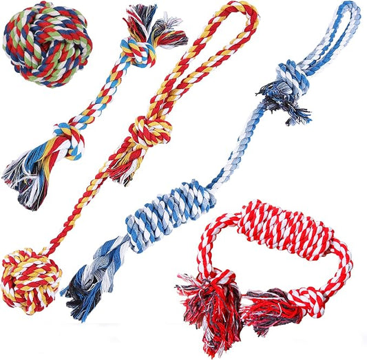 SunGrow, 5-Pack Ferret Rope Chew Teething Toys, Puppy Chew Toys & Accessories for Cage, Machine-Washable Durable Cotton Knotted Rope Dog Tug Toys for Small to Medium Breeds, 3” - 19”