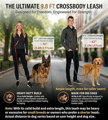 Tails & Tales Hands Free Dog Leash for Walking Running Training, Adjustable Lead Up to 9.8ft, Dogs Up to 125lbs, Crossbody, Dual Handle, Multifunctional, Double Attachment for 2 Dogs (Winery Red)