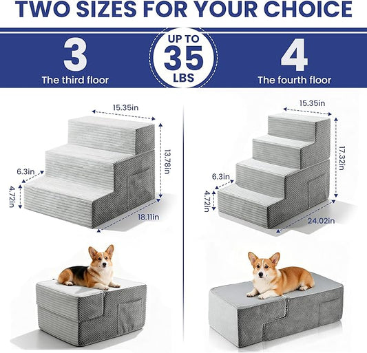 Dog Stairs for Small Dogs, 3-Step Dog Ramp for Bed 13.7" H, Dogs Steps for Bed, Couch, Pet Stairs with Non-Slip Bottom Design,High Density Foam Portable Pet Steps, Light Grey