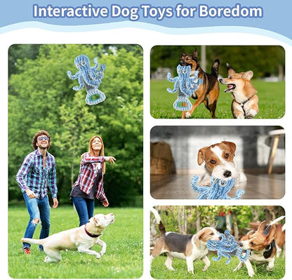 Squeaky Dog Toys, Octopus Dog Toy Interactive Tug of War Puppy Toy to Keep Them Busy(Blue)