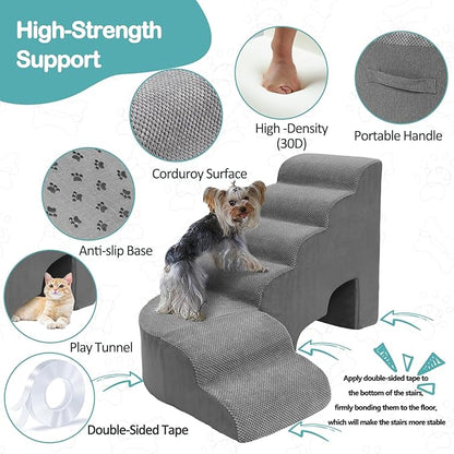 Dogs Stairs for Small Dog, 27.5 inches Dog Stair for Beds, 6 Tiers Steps for Dogs to Get on Beds, Foam Pet Ramps for Small Medium Large Animals