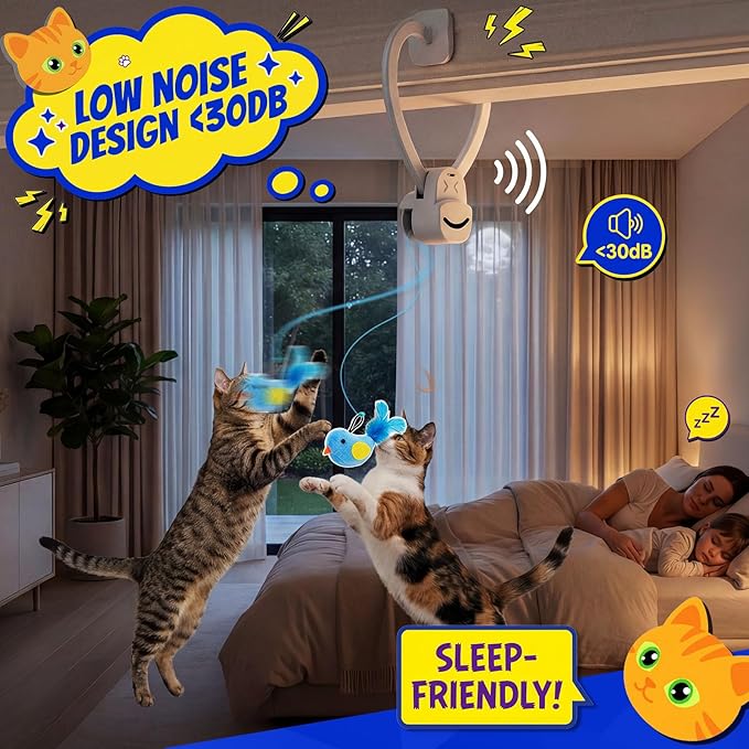 Interactive Cat Toys for Indoor Cats Automatic Electric Flying Bird Feather Mouse Toy - Best Kitten & Adult Cat Enrichment Mouse cat Toy Hanging Electric Kitty Toys for Bored Cats