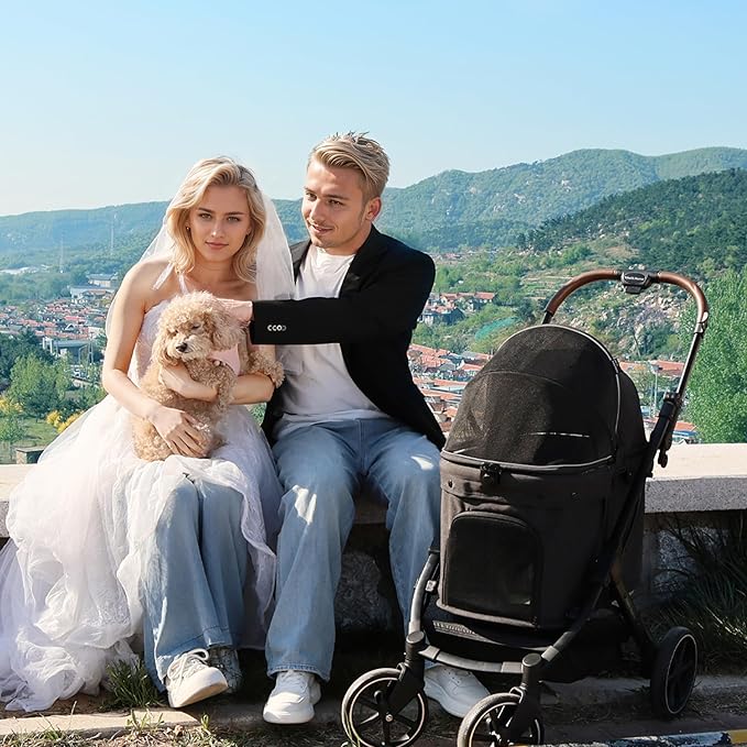 Dog Strollers for Small Dogs and Cat, Pet Stroller for Medium Dogs Cats Up to 45 lbs, One-Hand Fold, Cat Strpller, Black