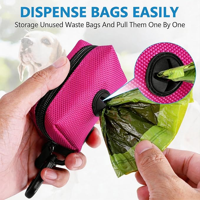 Dog Waste Bag Dispenser Pet Poop Bags Holder for Doggie Waste Bags Dispensers Soft Fabric Zipper Small Doggy Puppy Pouch for Leash Accessory Attachment with Carrier,Pink