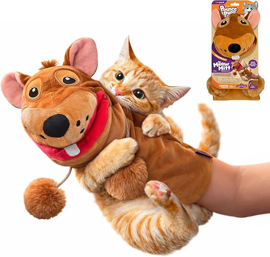 Pounce & Purr® Meow Mitt Wearable Cat Toy – Cat Wrestling Glove, “Chippy McGee” Plush Mitten with Catnip & Silvervine, Crinkle Sounds & Dangling Arms for Bonding Play with Cats & Kittens (Squirrel)
