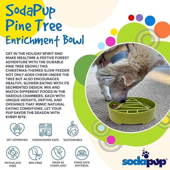 SodaPup Pine Tree Enrichment Bowl – Durable Slow Feeder Bowl Made in USA from Non-Toxic, Pet-Safe, Food Safe Material for Mental Stimulation, Slowing Down Eating, Healthy Digestion, & More