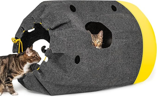 Homrich Interactive Cat Play Bag- Durable Rug for Hide and Seek, Collapsible Hole Mat, Tunnel Sleeping Bag for Indoor Cat- Fun Activity Pet Training Toy