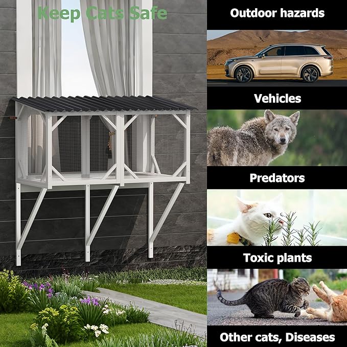 Catio Outdoor Cat Enclosure - Cat Window Perch for Sunbathing, Napping, Overlooking, Napping & Nature Viewing, Window Hammock – Safe & Serene Outdoor Enjoyment (Window Catio, Whie)