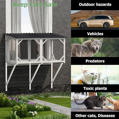 Catio Outdoor Cat Enclosure - Cat Window Perch for Sunbathing, Napping, Overlooking, Napping & Nature Viewing, Window Hammock – Safe & Serene Outdoor Enjoyment (Window Catio, Whie)