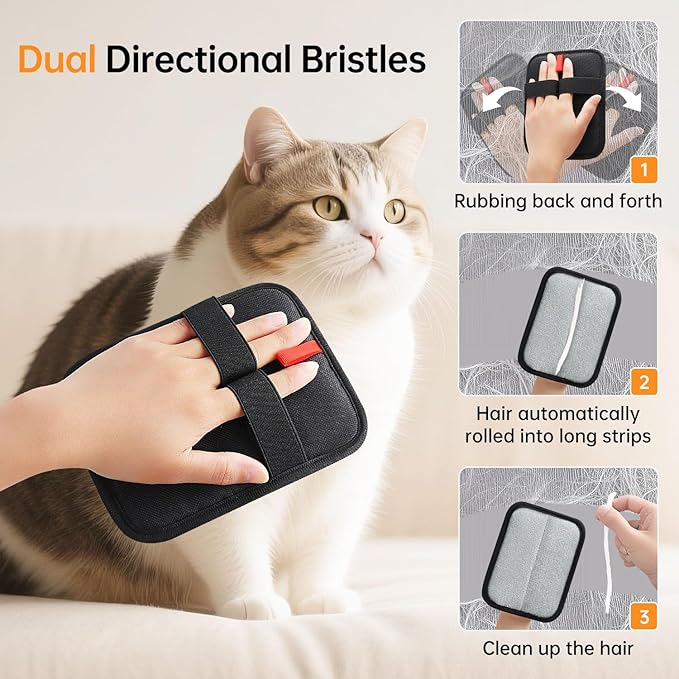 2 Pcs Pet Hair Removal Gloves, Reusable Electrostatic Pet Cat Dog Hair Remover Grooming Gloves Brush Tool for Couch, Furniture, Carpet, Car Seat (2 Pack Black)