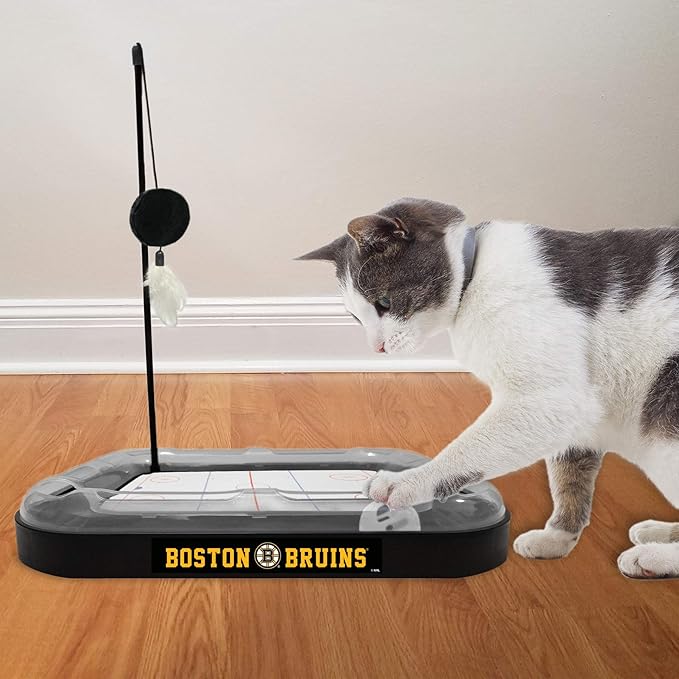 Pets First NHL Boston Bruins Hockey Field Scratching Pad with Interactive Cat Ball Bell Toy Set